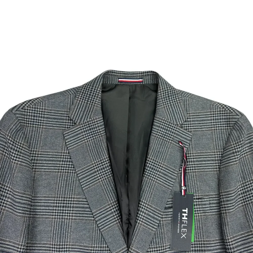 Tommy Hilfiger Mens TH Flex Conrad Modern Fit Check Sport Coat Gray Brown 42S